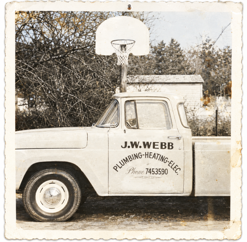 Historic J.W. Webb Plumbing, Heating & Electrical service truck, representing the company's history in East Tennessee since 1948.